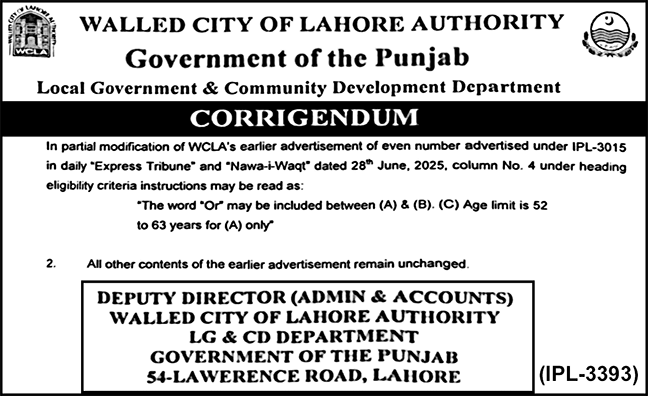 Jobs in Walled City of Lahore Authority